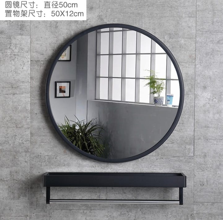 WoKo [SG STOCK] Round Mirror 50cm With or W/O Shelve / Bathroom Mirror / Hanging Mirror / Mirror