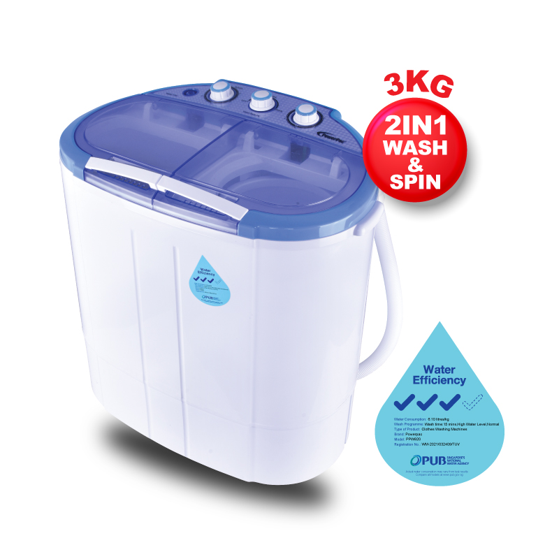 PowerPac 2in1 Mini Washing Machine Wash & Fast Spin Laundry (PPW920)