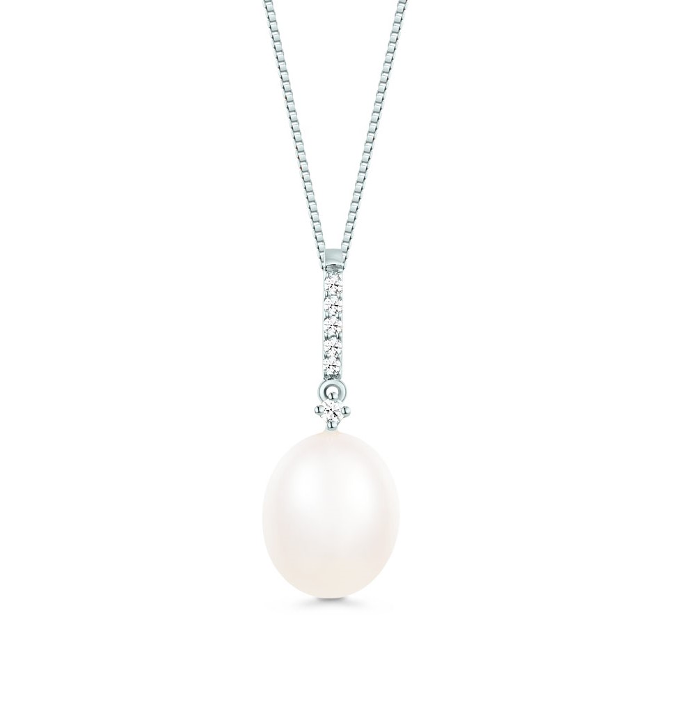 Lee Hwa Jewellery Nacre White Gold Pendant with Pearl and Diamond